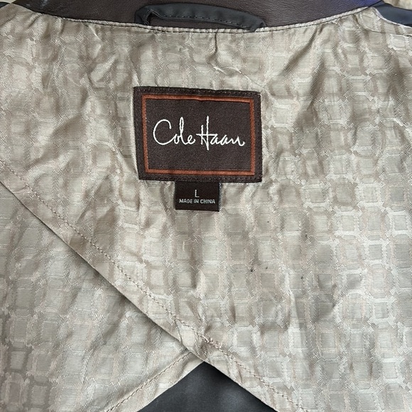 Cole Haan brown windbreaker lightweight jacket lambskin trim zip and snap close - Picture 8 of 16